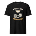 My Happy Hour Has Barbells pixel art fitness t-shirt in black