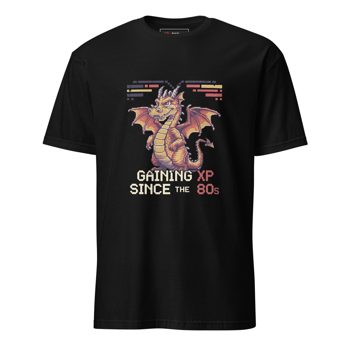 Gaining XP Since the 80s dragon gamer t-shirt in Black with cream lettering