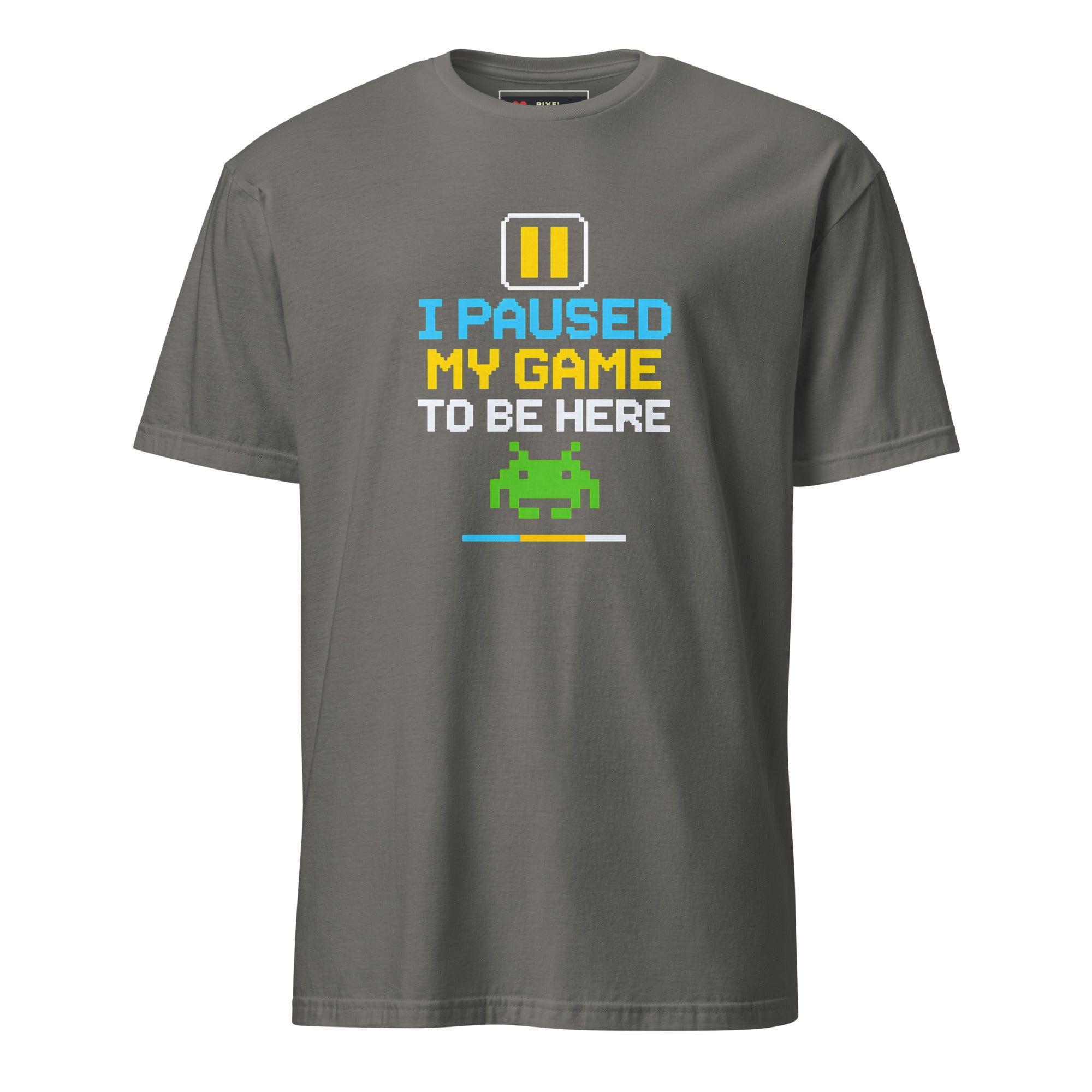 I Paused My Game to Be Here pixel art gamer t-shirt in charcoal