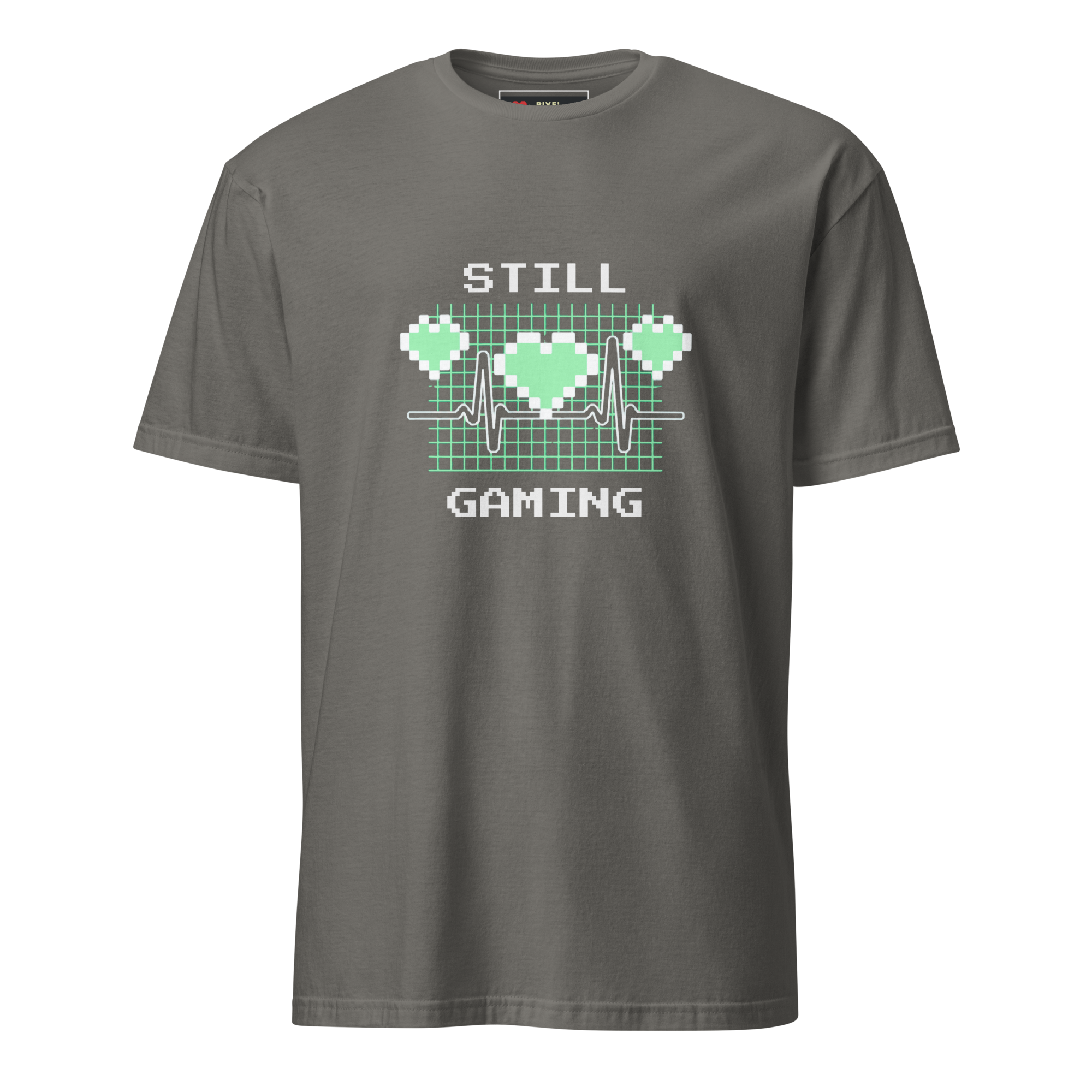 8-Bit Heartbeat pixel art gamer t-shirt in charcoal