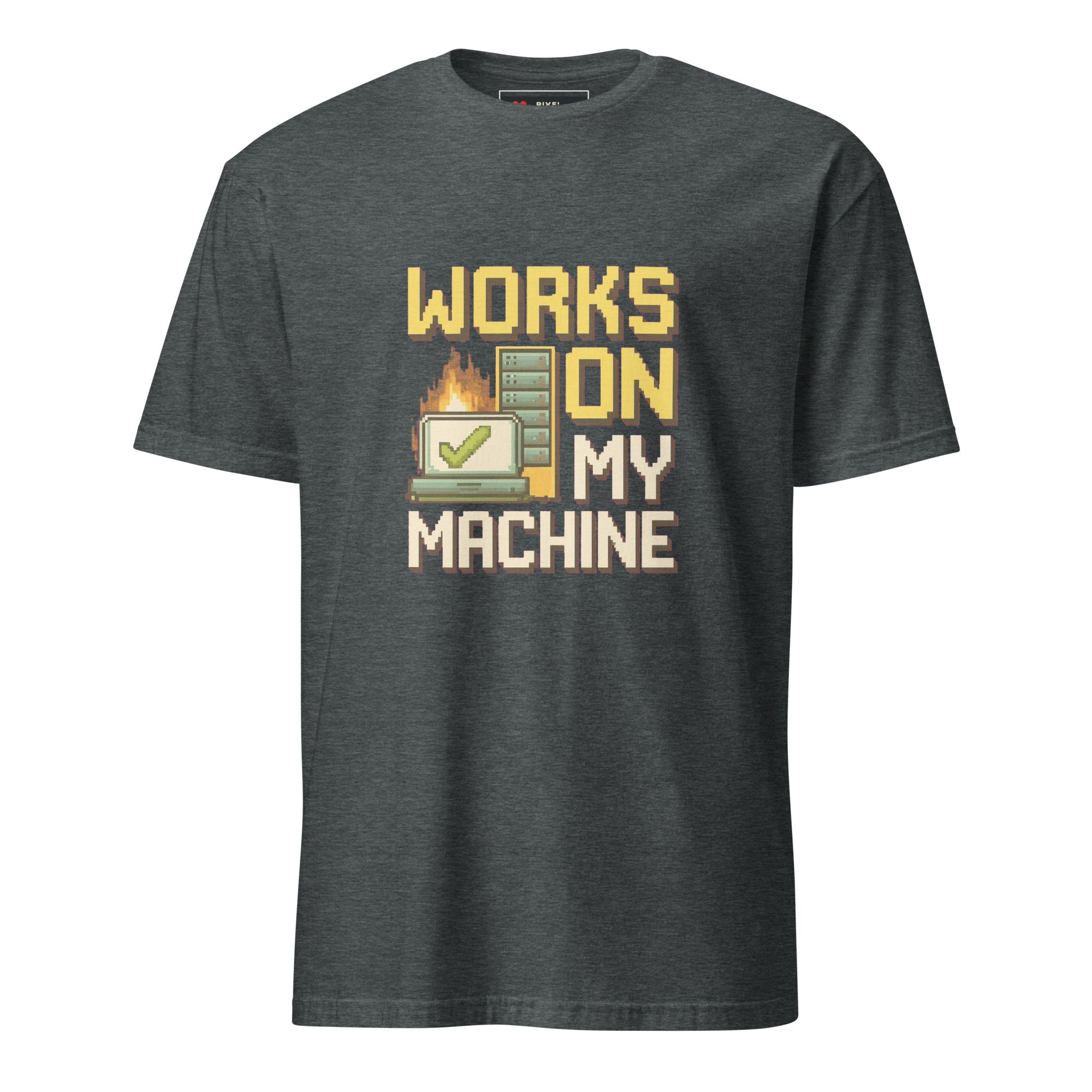 It Works On My Machine pixel art developer t-shirt in dark heather