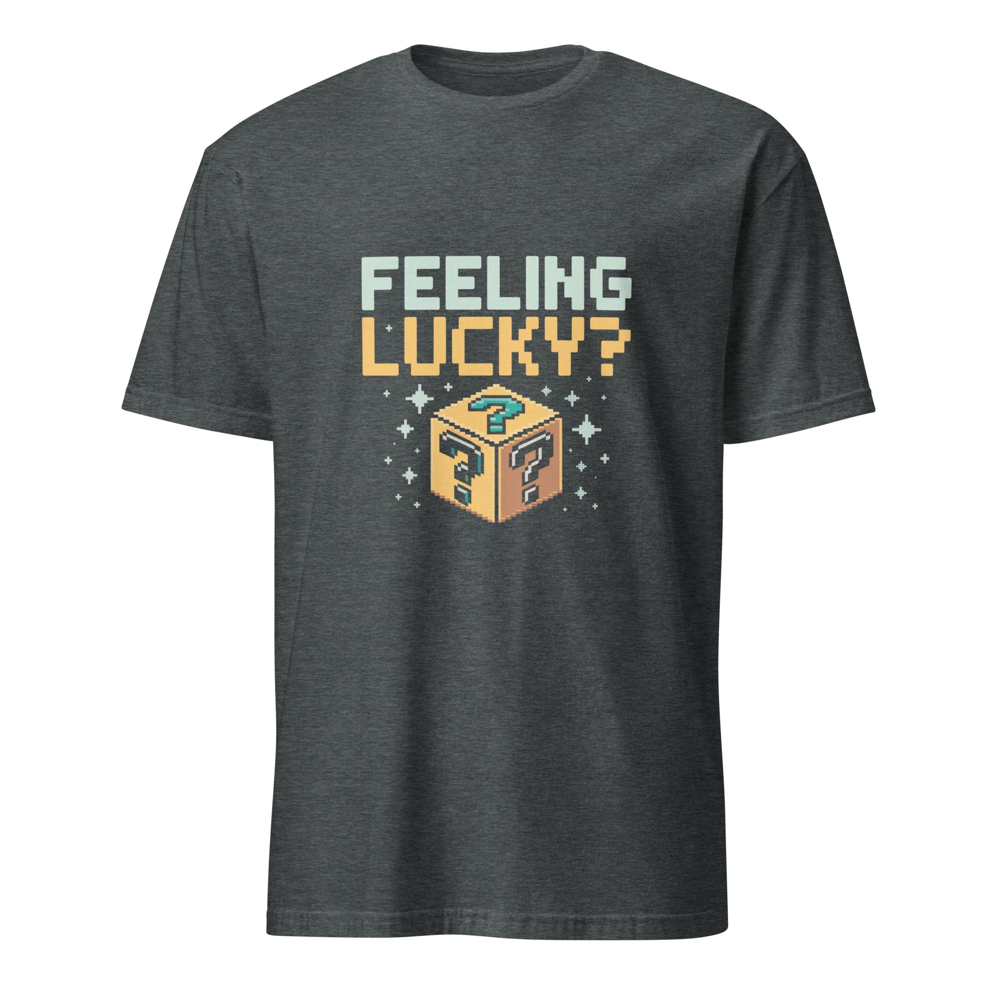 Feeling Lucky pixel art gamer t-shirt in dark heather