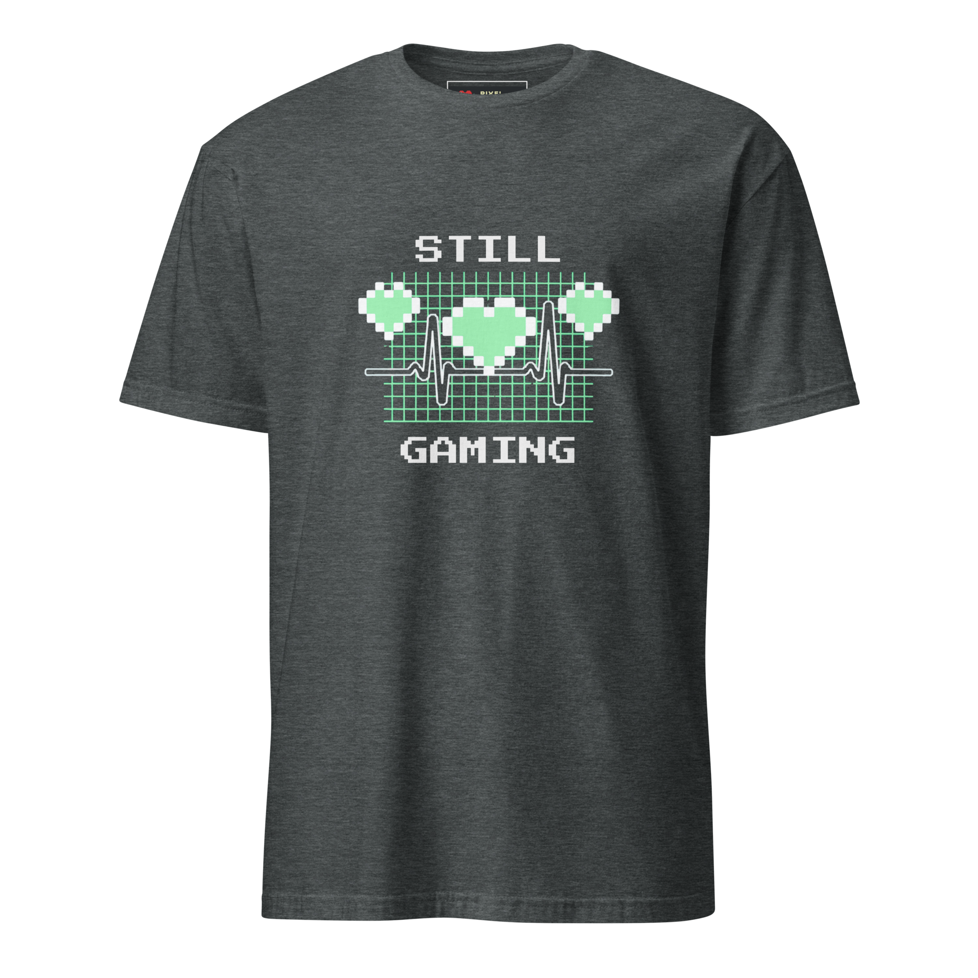 8-Bit Heartbeat pixel art gamer t-shirt in dark heather
