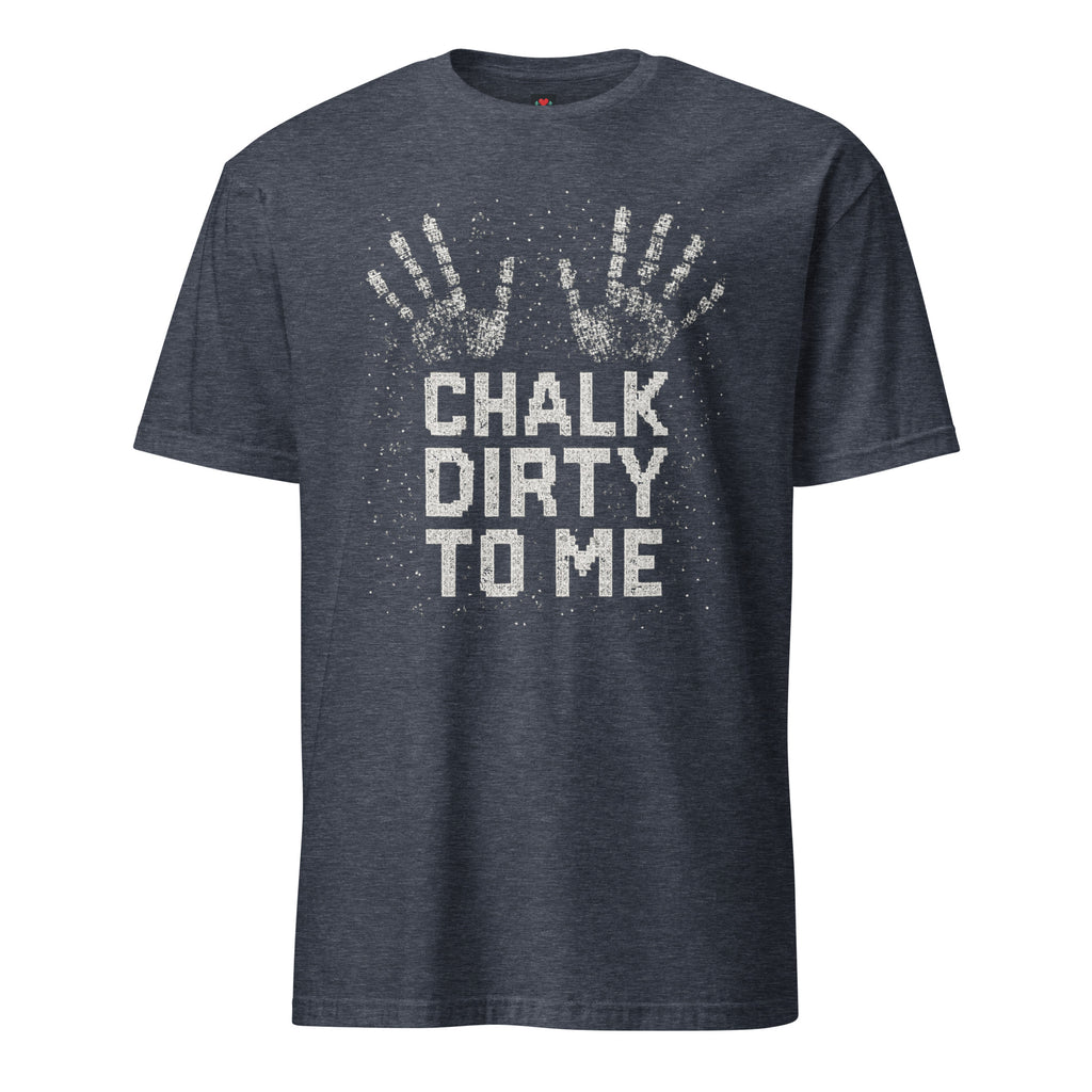 Chalk Dirty to Me pixel art gym chalk lifting t-shirt in heather navy