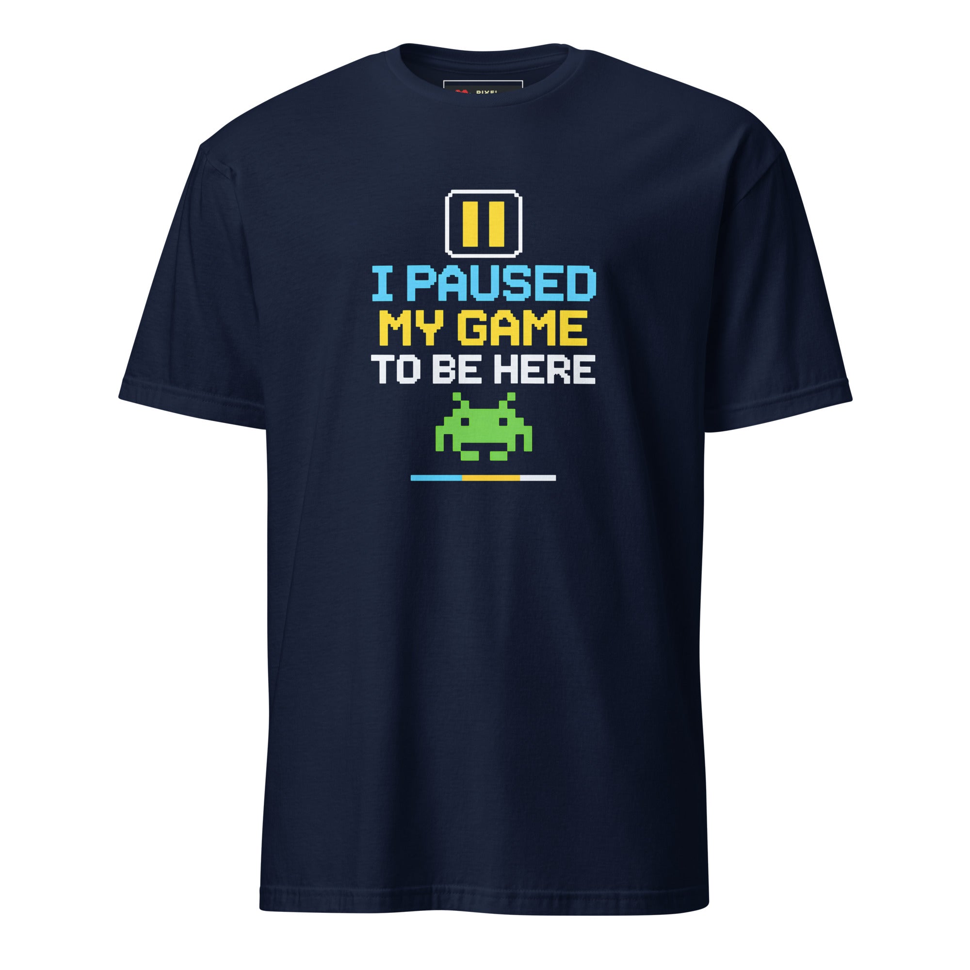 I Paused My Game to Be Here pixel art gamer t-shirt in navy