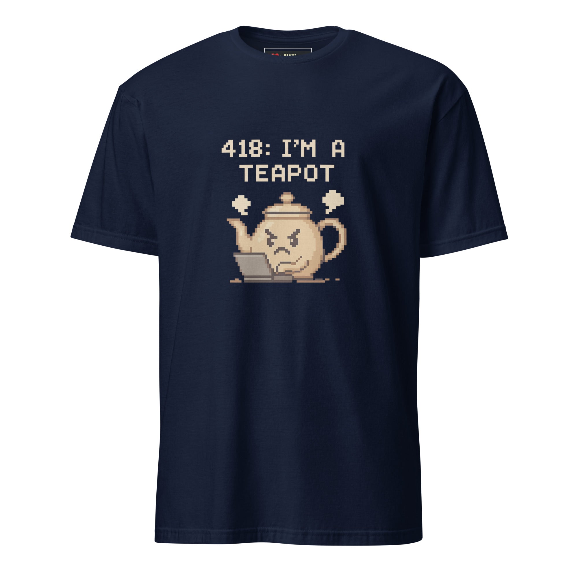 418 I am a Teapot pixel art HTTP status code t-shirt in navy