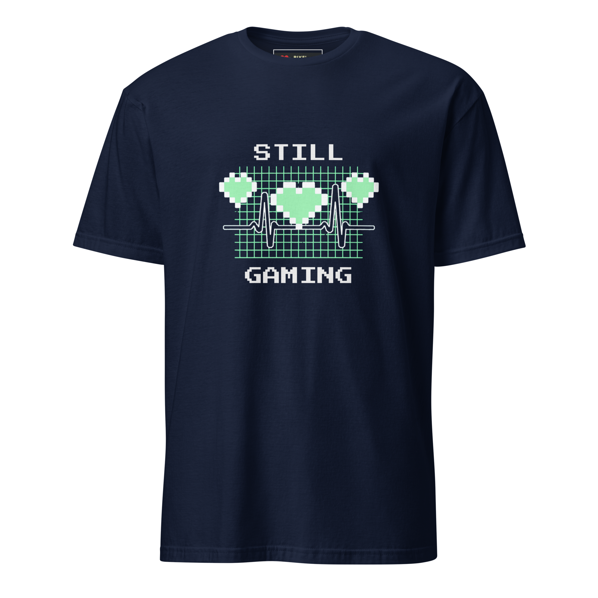 8-Bit Heartbeat pixel art gamer t-shirt in navy