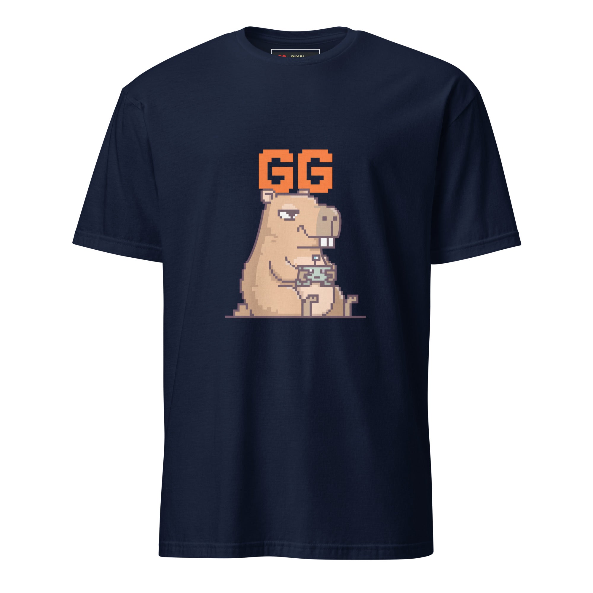 Unbothered Capybara GG pixel art gamer t-shirt — Navy unisex short-sleeve tee