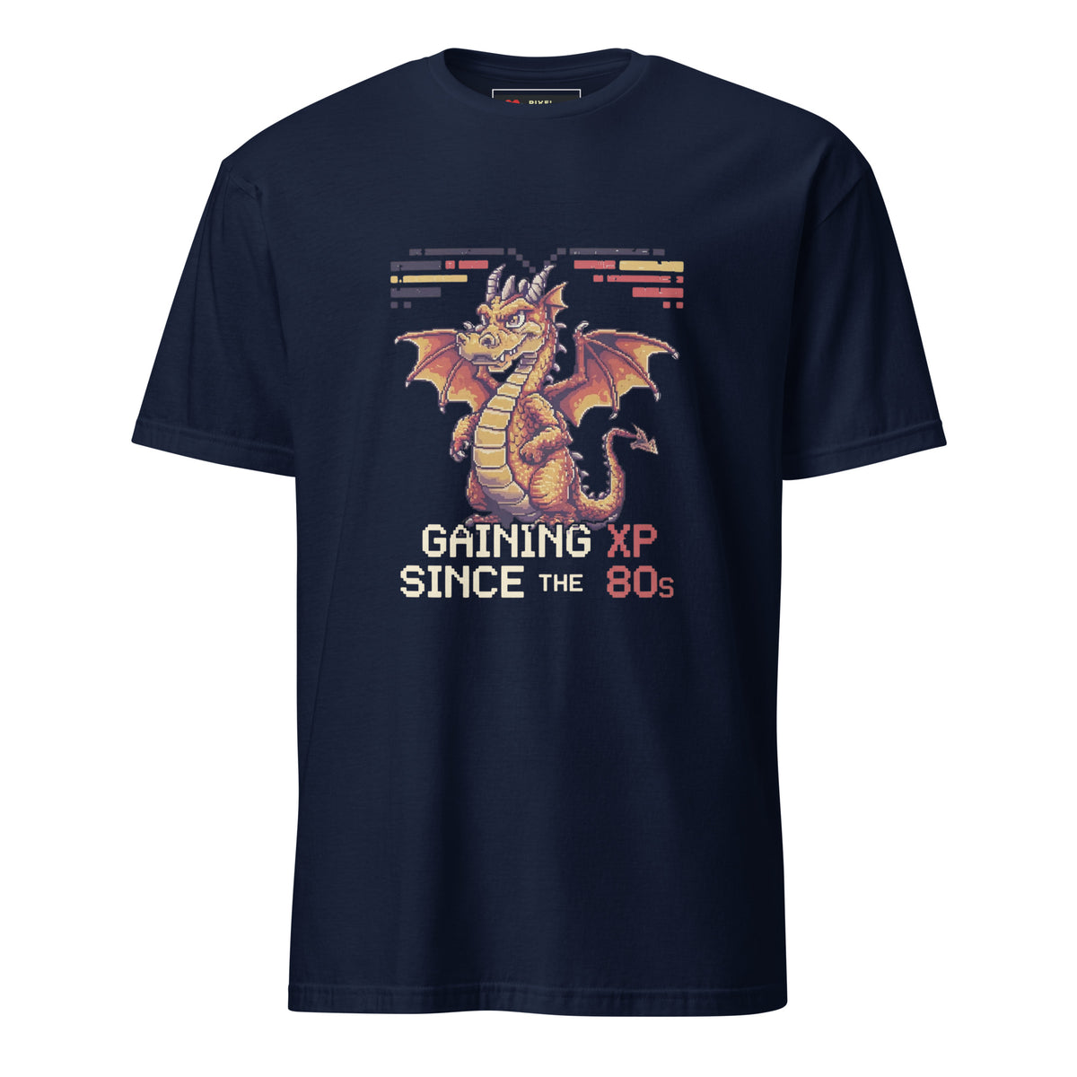 Gaining XP Since the 80s dragon gamer t-shirt in Navy with cream lettering