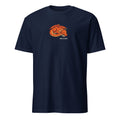 Save & Rest Pixel Gamer Tee in Navy, with a sleeping orange dragon with a controller set beside its snout above SAVE & REST lettering, front view
