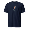 Strength in the Current Pixel Koi Tee in Navy, front view with a compact koi and STRENGTH IN THE CURRENT lettering