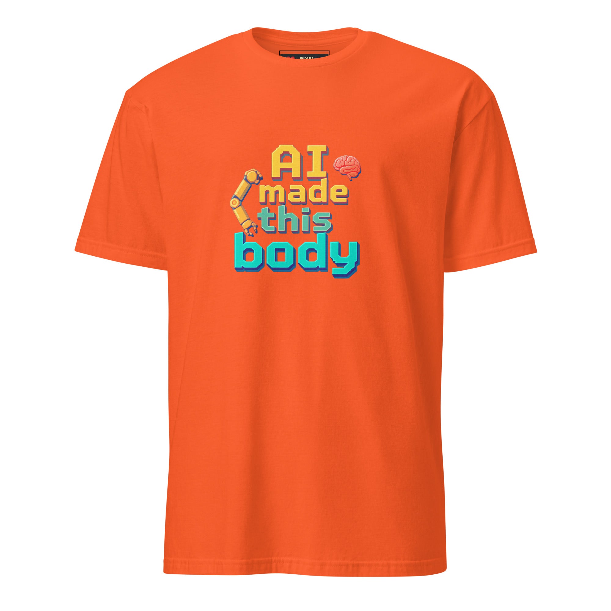 AI Made This Body pixel art gym fitness t-shirt in orange