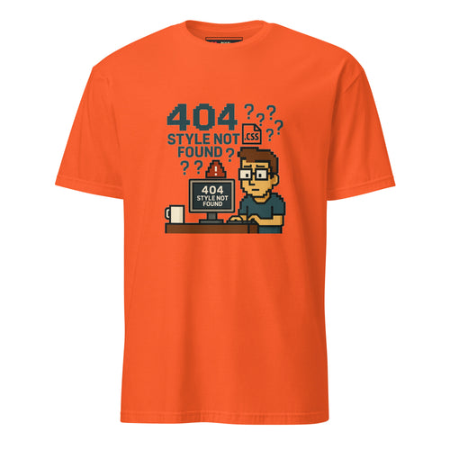 404 Style Not Found pixel art developer t-shirt in orange