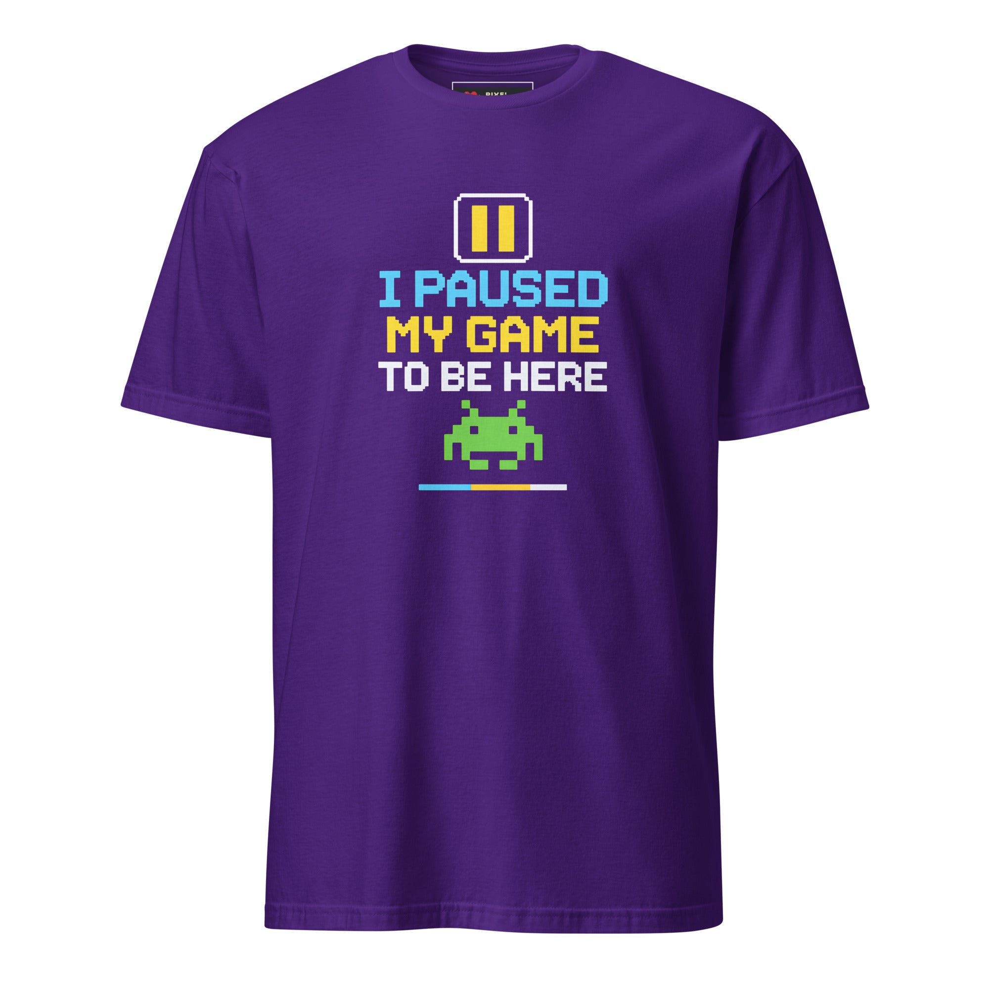 I Paused My Game to Be Here pixel art gamer t-shirt in purple