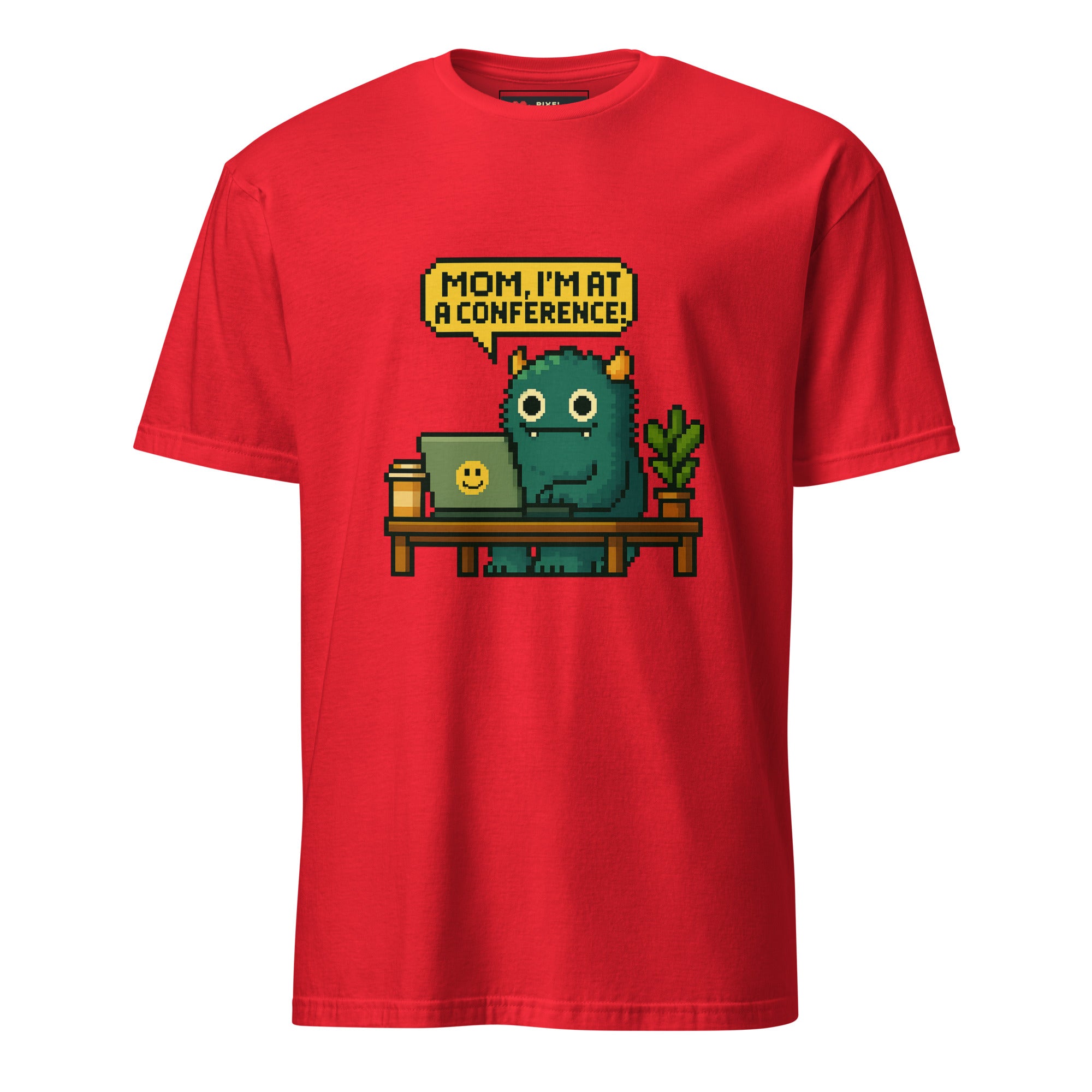 Me at Conference pixel art developer life t-shirt in red