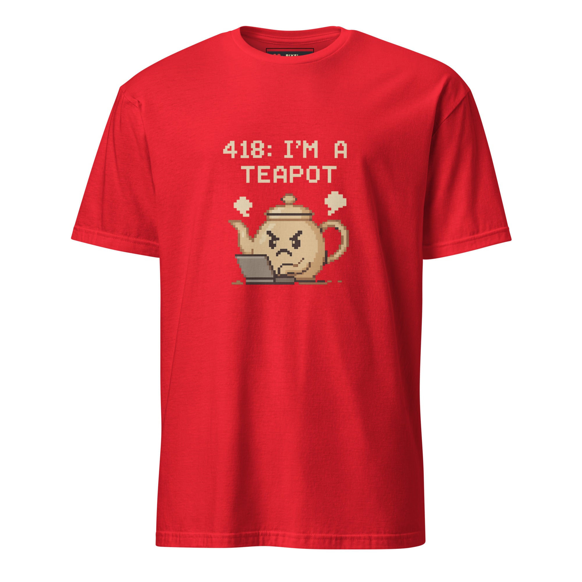 418 I am a Teapot pixel art HTTP status code t-shirt in red