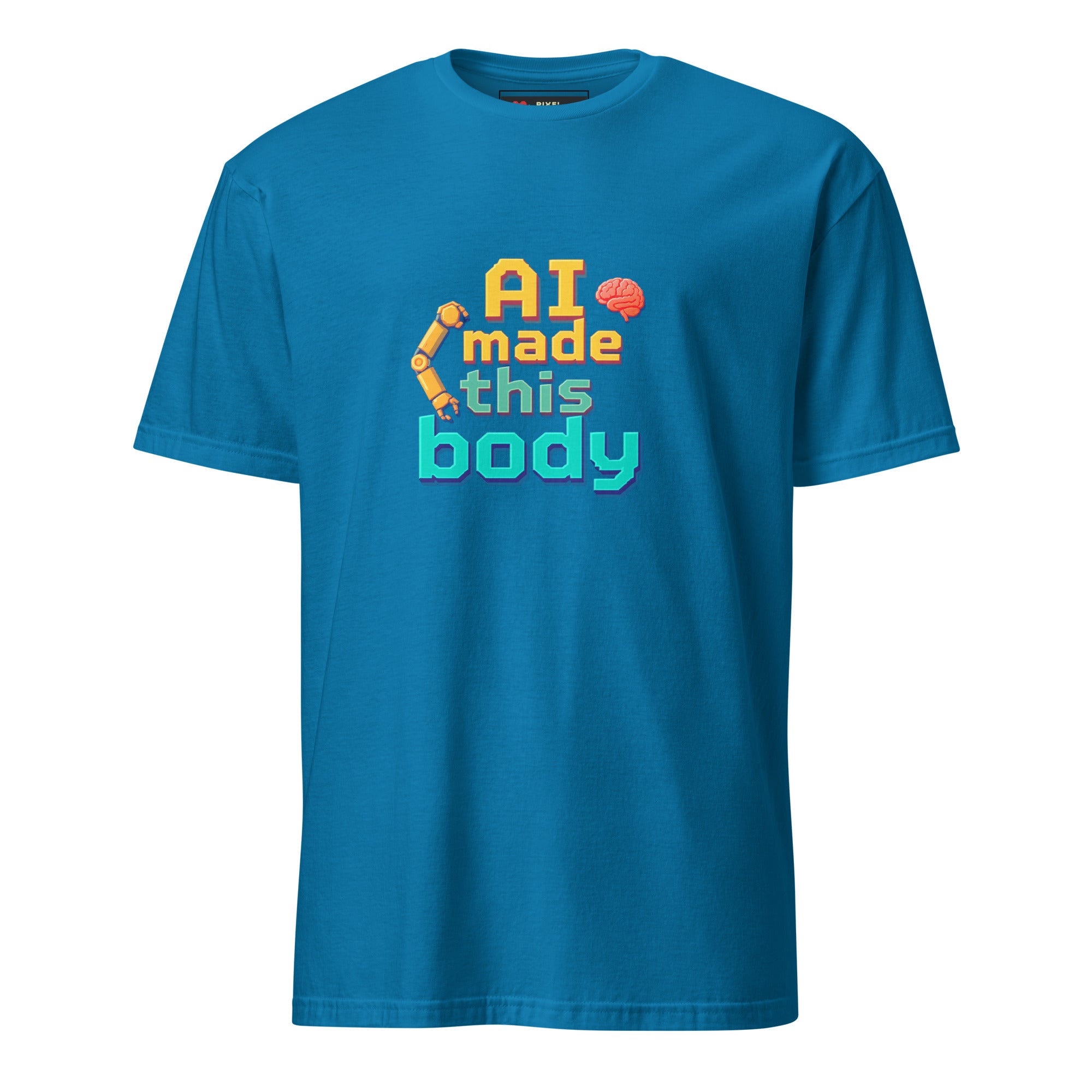 AI Made This Body pixel art gym fitness t-shirt in sapphire