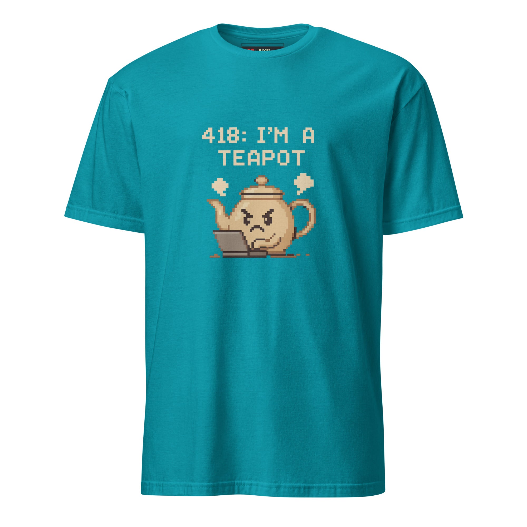418 I am a Teapot pixel art HTTP status code t-shirt in tropical blue